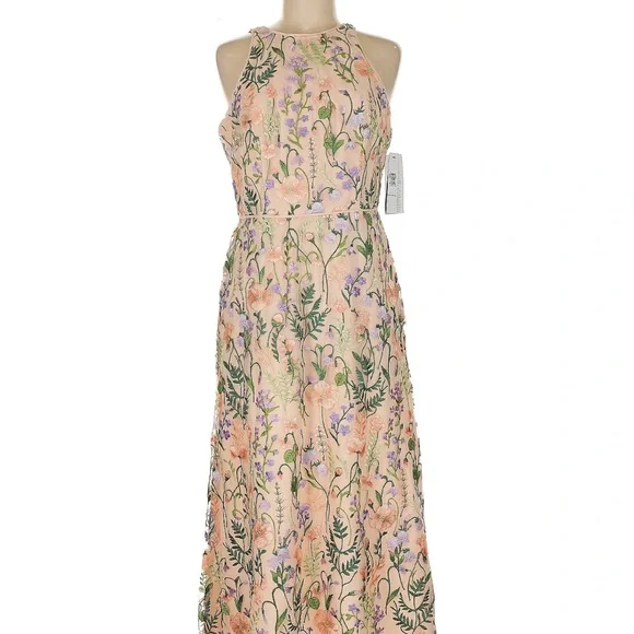 NWT Maggy London Women's Floral Embroidered Halter Midi Dress with Back V-neck - Picture 2 of 6